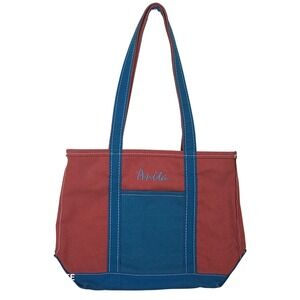Vintage 90s LL Bean Boat and Tote Bag Red Blue Heavy Canvas Zippered Made in USA